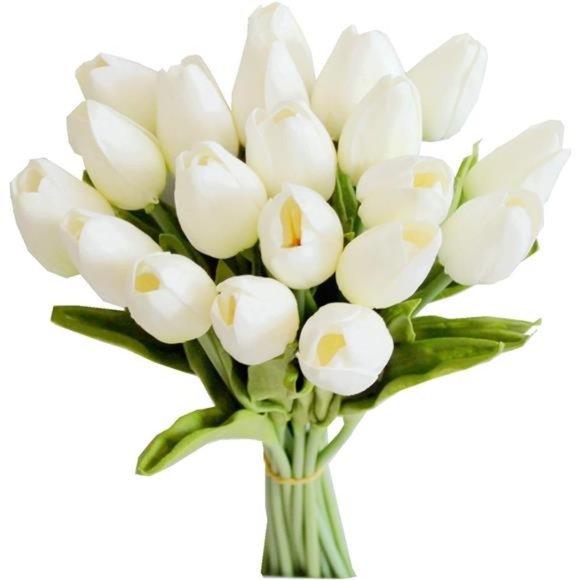 20pcs White Flowers Artificial Tulip Silk Flowers 13.5" in Bulk Home Kitchen - Picture 1 of 6